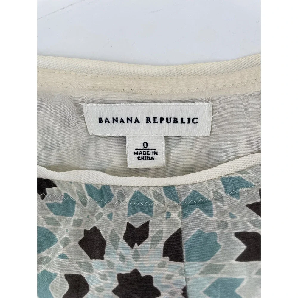 Banana Republic 100%‎ Silk Skirt Womens 0 Blue Teal Mosaic Luxury Coastal Artsy